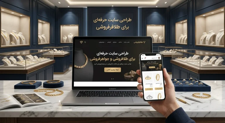 طراحی سایت طلافروشی و فروشگاه آنلاین طلا و جواهر در لپ‌تاپ و موبایل